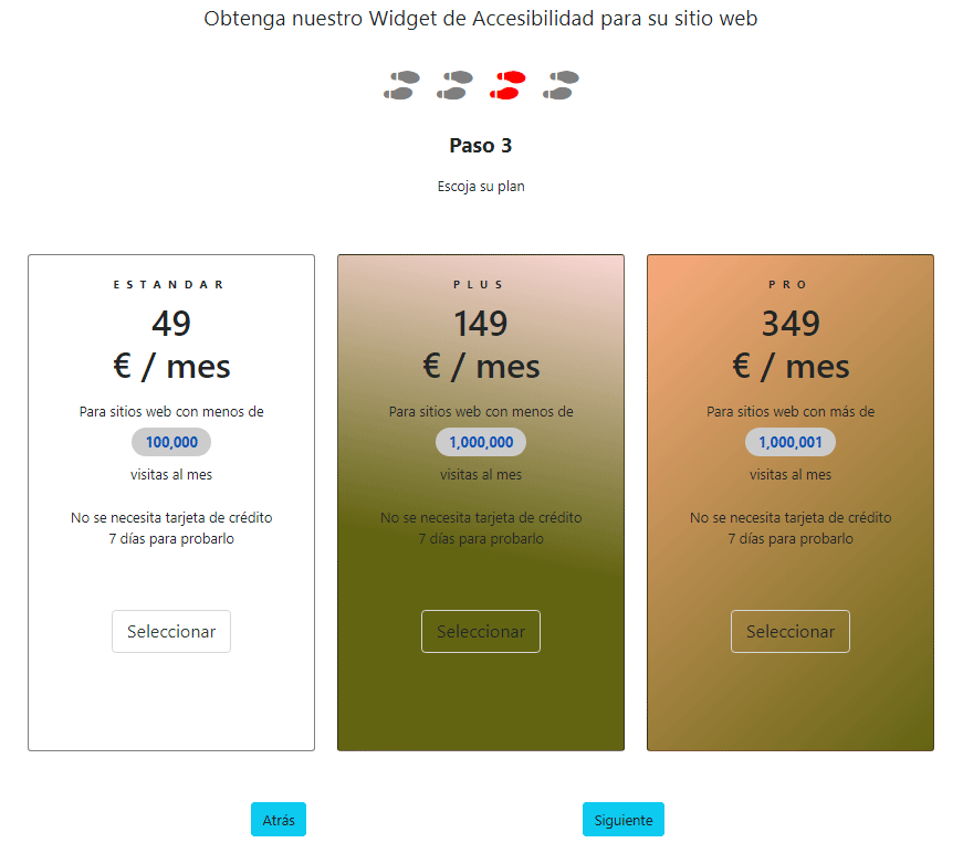 Paso 3: Escoge el plan que mejor se adapta a tú web
